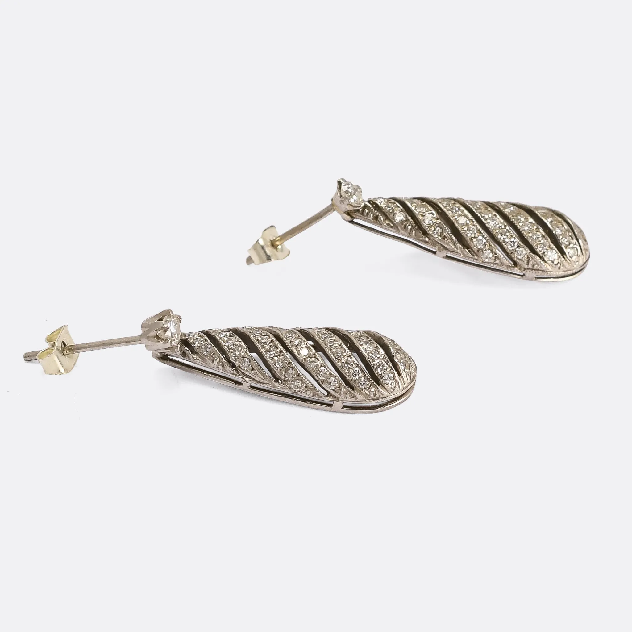 Art Deco Diamond Striped Torpedo Earrings