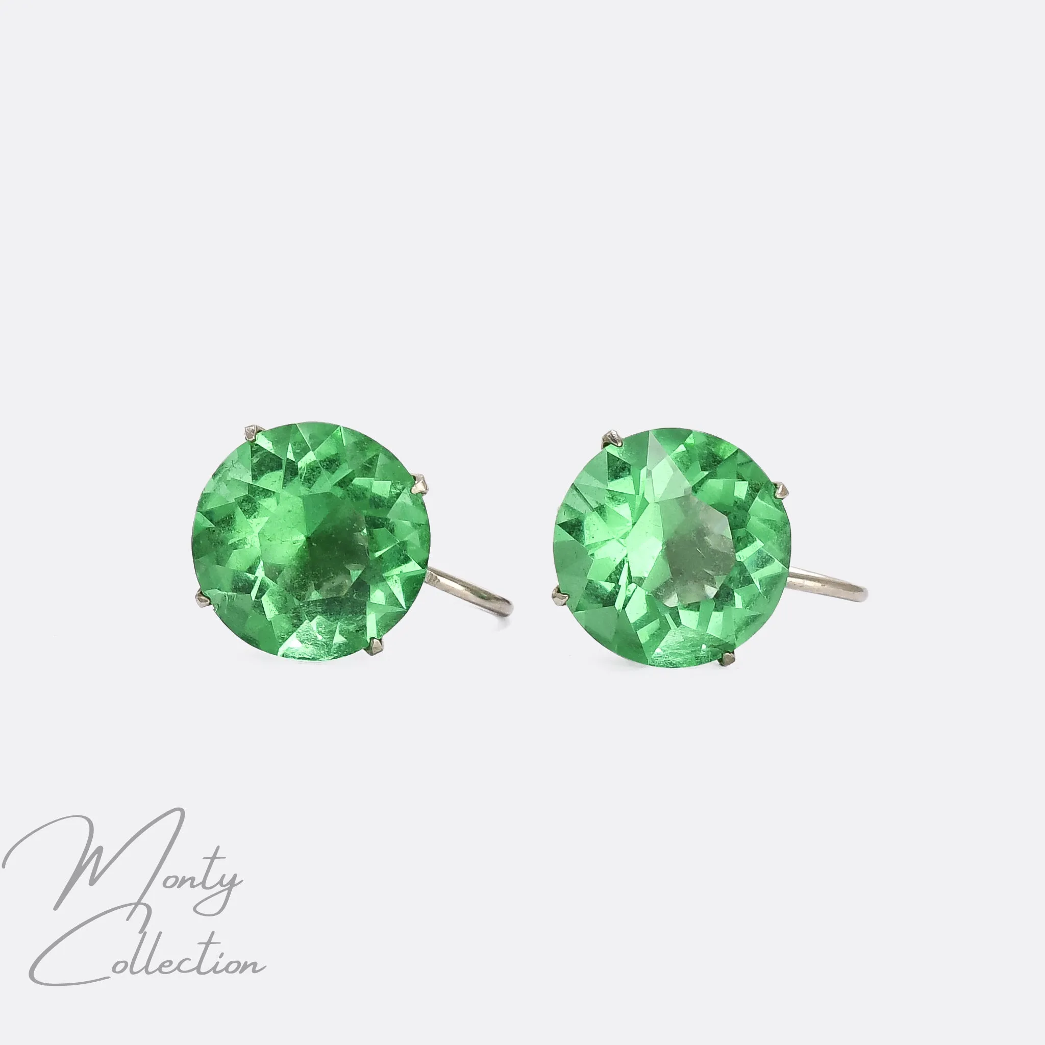 Art Deco Emerald Paste Plati-non Solitaire Earrings