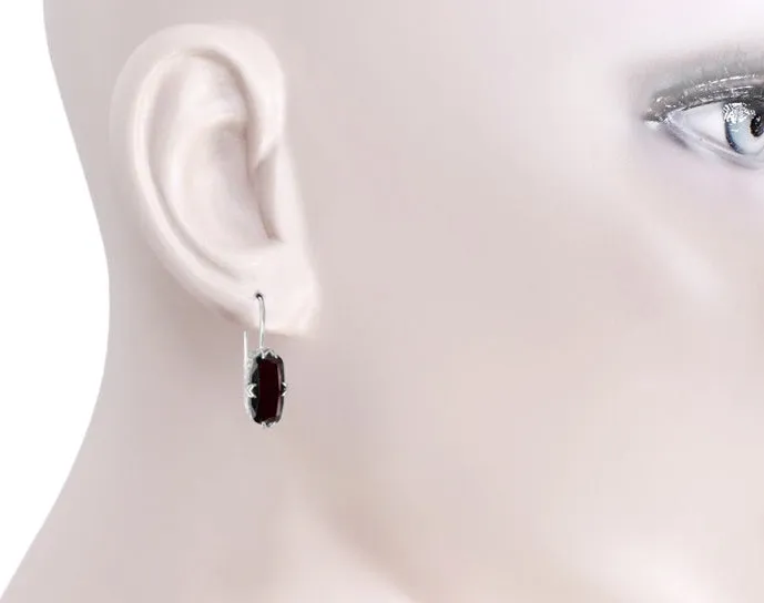 Art Deco Filigree Oval Cushion Cut Dark Red Garnet Earrings in Sterling Silver