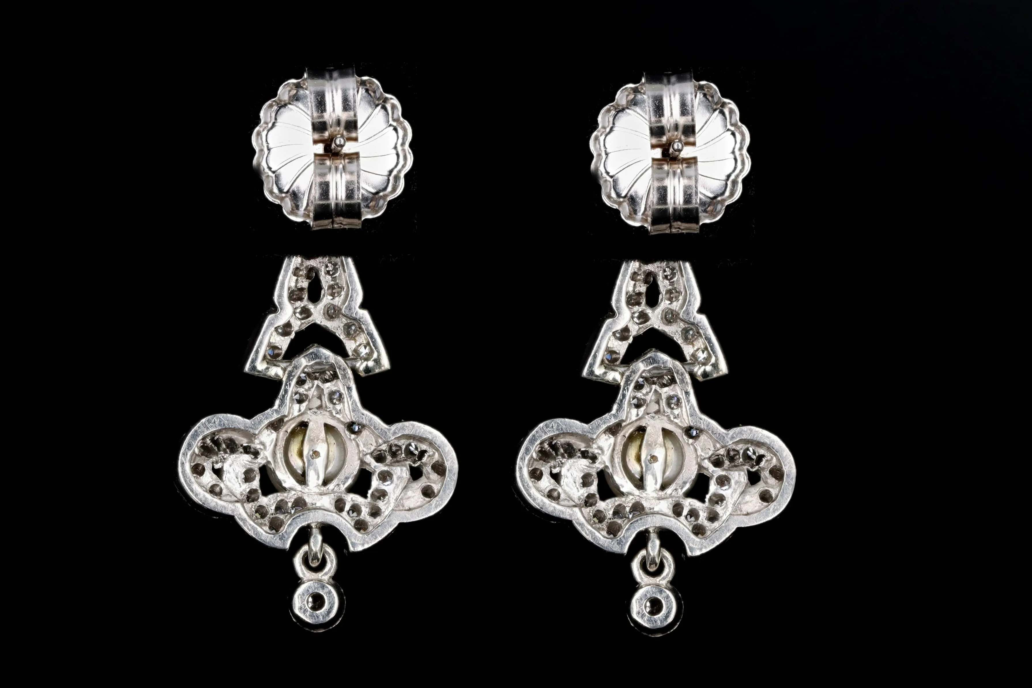 Art Deco Inspired Platinum Pearl & Diamond Drop Earrings