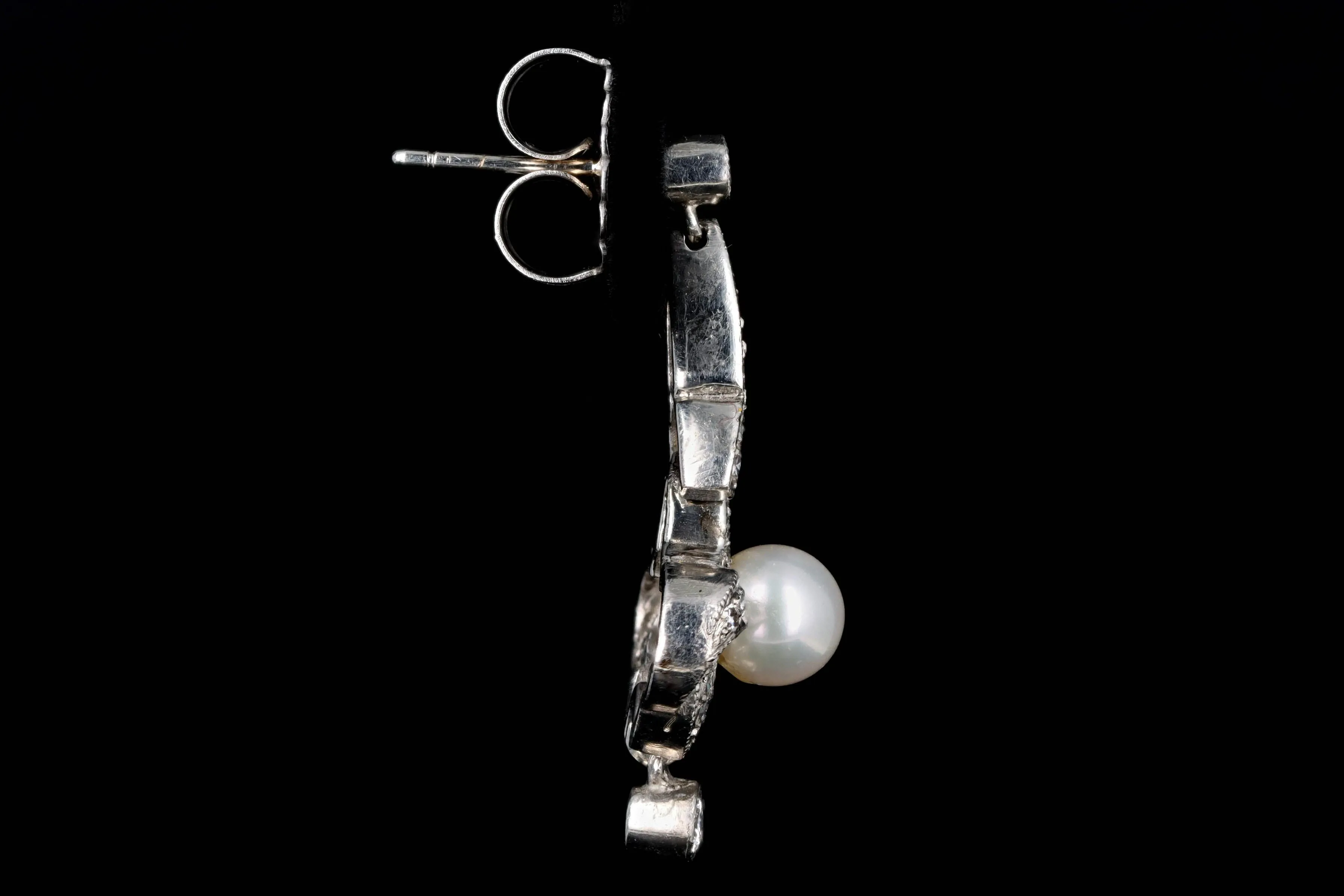 Art Deco Inspired Platinum Pearl & Diamond Drop Earrings