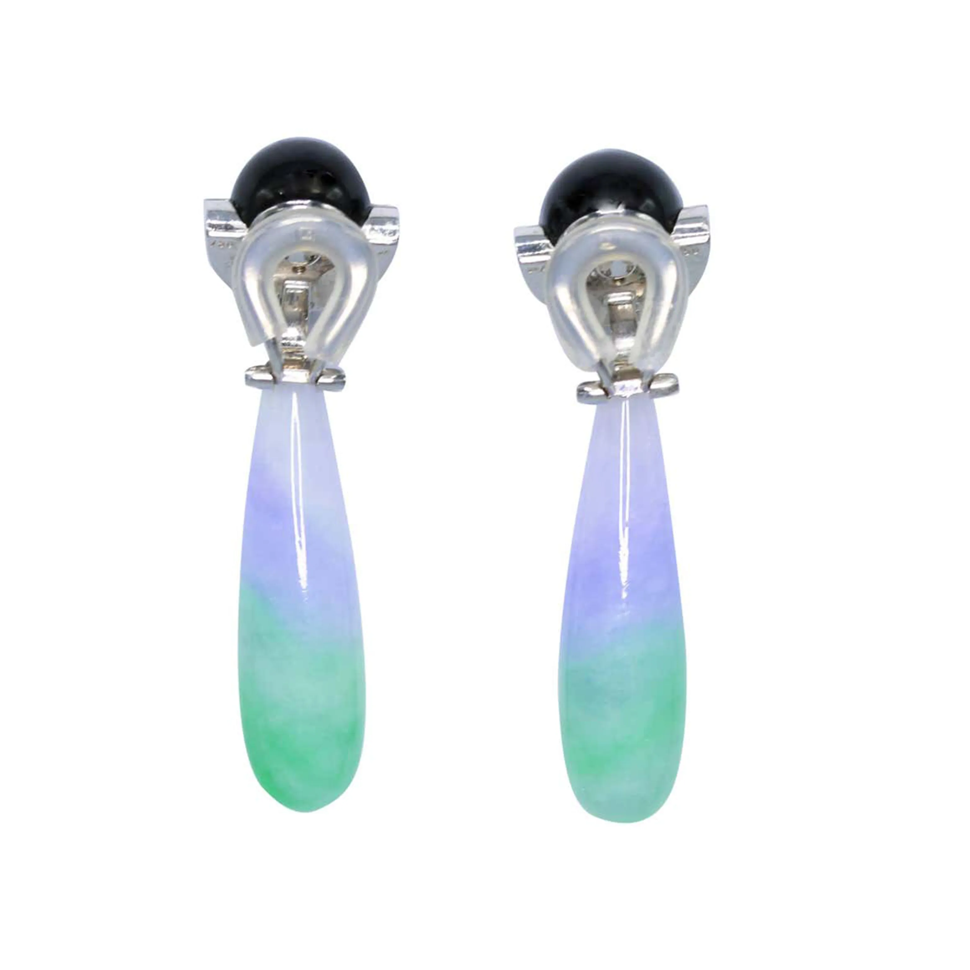 Art Deco Jade & Onyx Pendant Ear-Clips