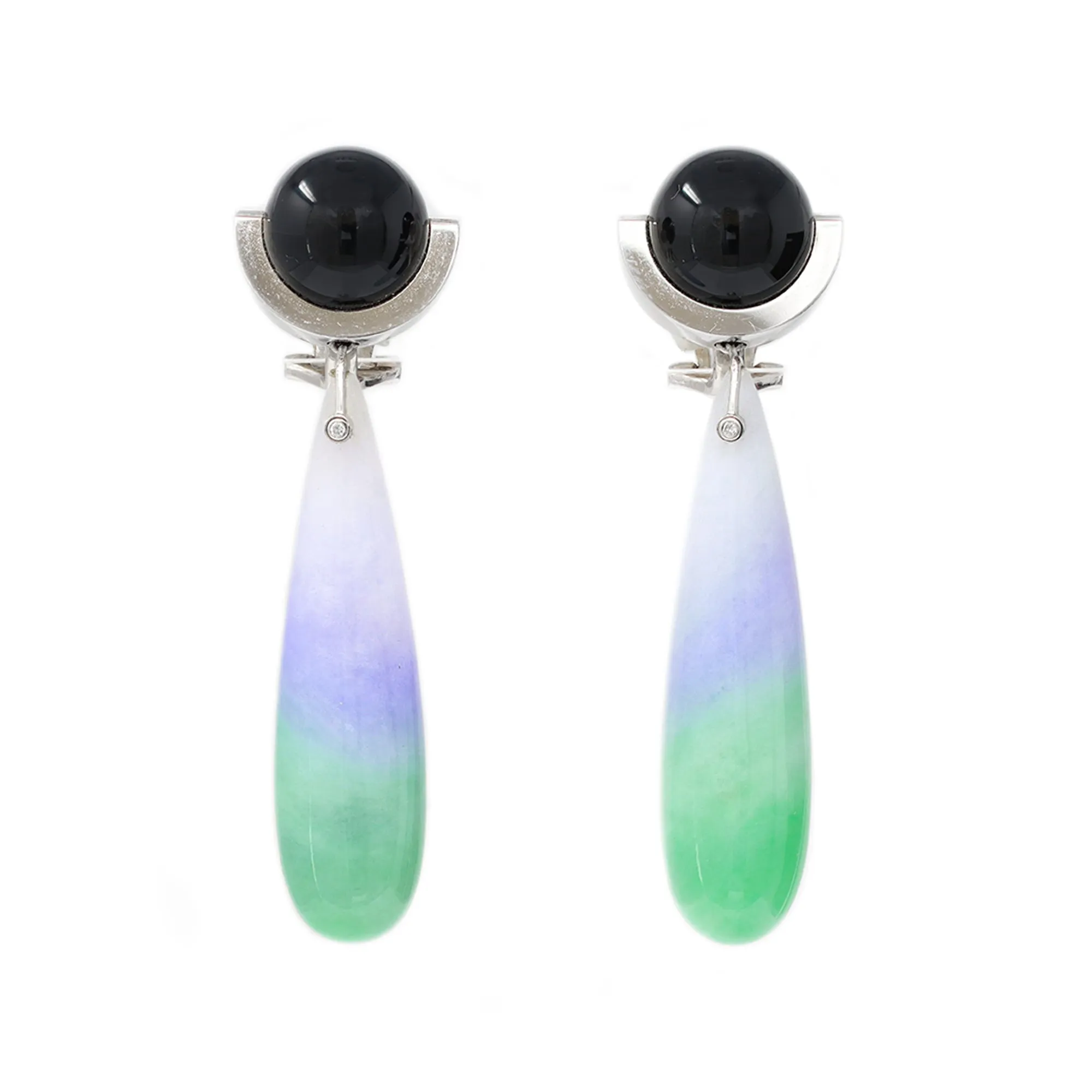Art Deco Jade & Onyx Pendant Ear-Clips