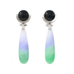 Art Deco Jade & Onyx Pendant Ear-Clips