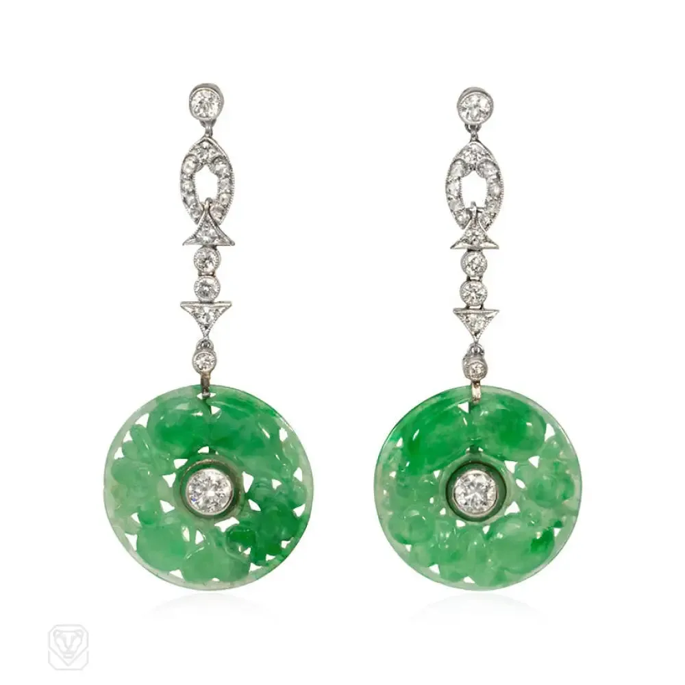 Art Deco jade and diamond earrings