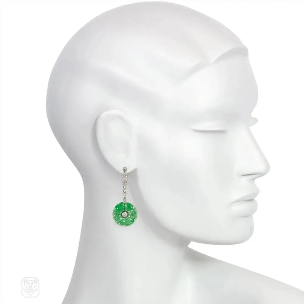 Art Deco jade and diamond earrings
