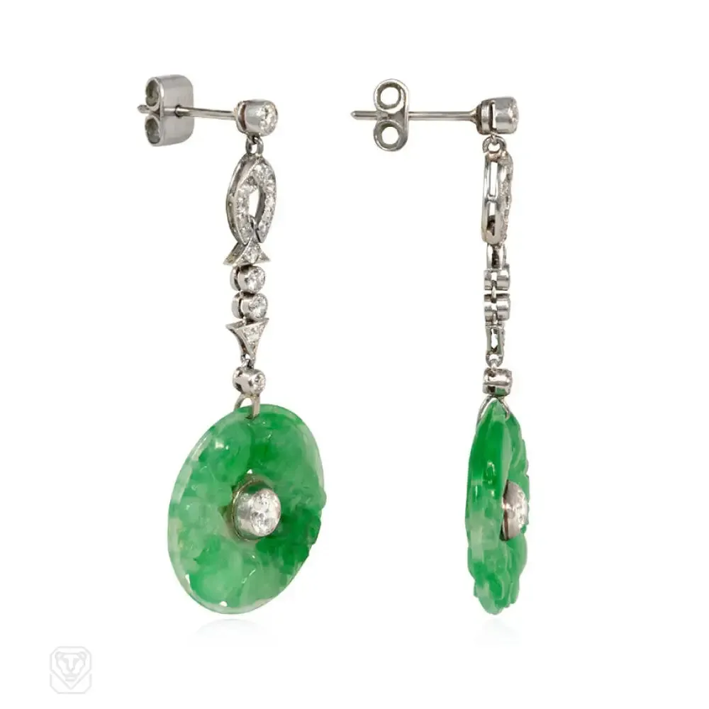 Art Deco jade and diamond earrings