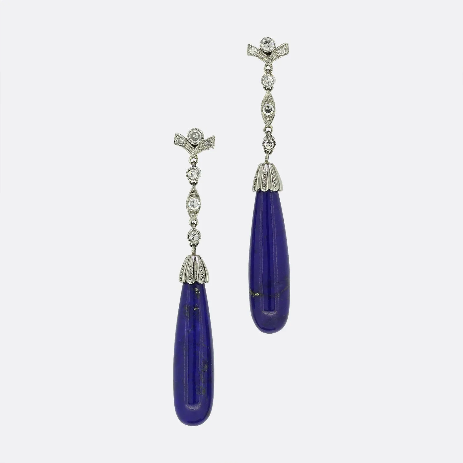 Art Deco Lapis Lazuli and Diamond Drop Earrings