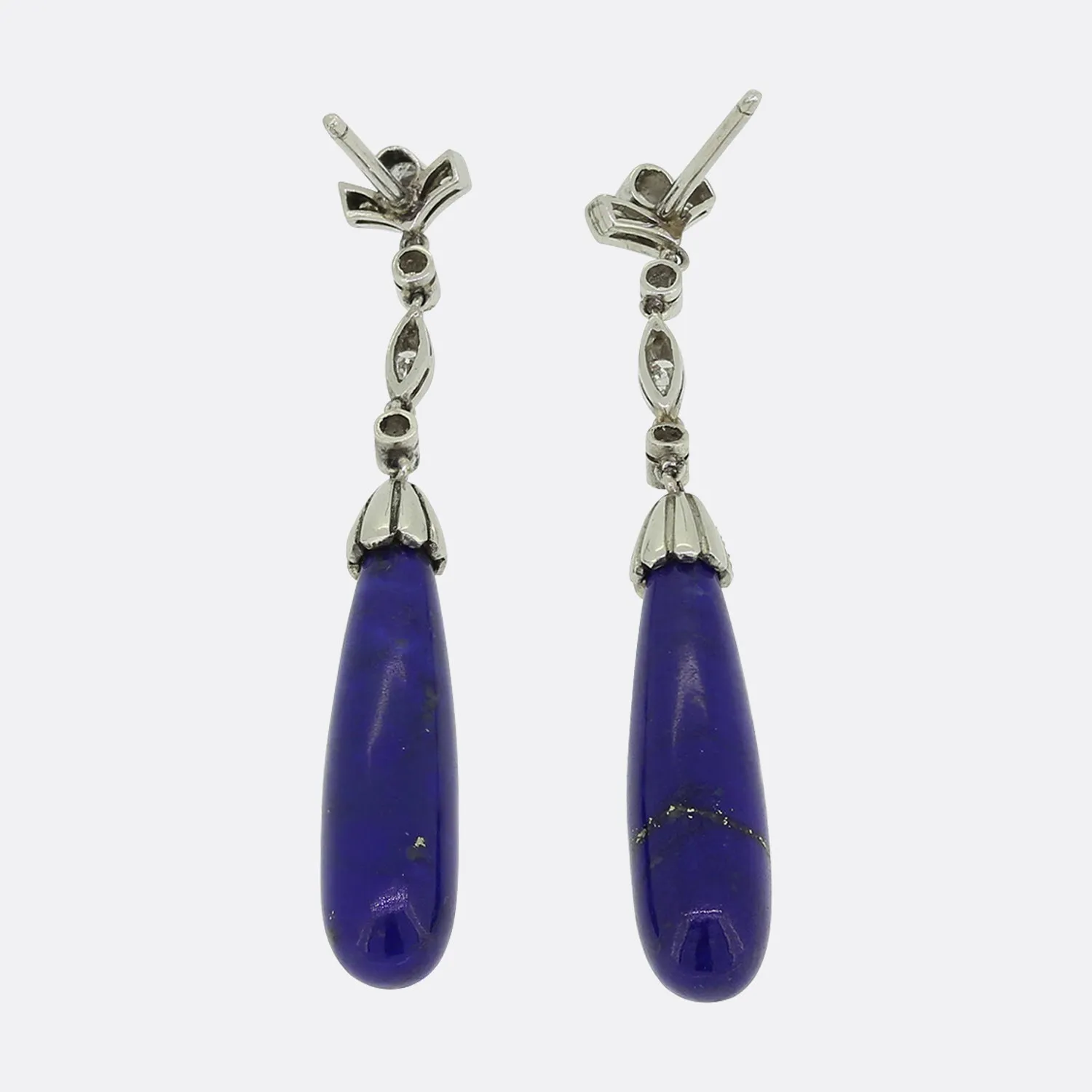 Art Deco Lapis Lazuli and Diamond Drop Earrings