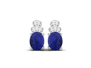 Art Deco Lapis Lazuli Studs Earrings 925 Sterling Silver Earrings