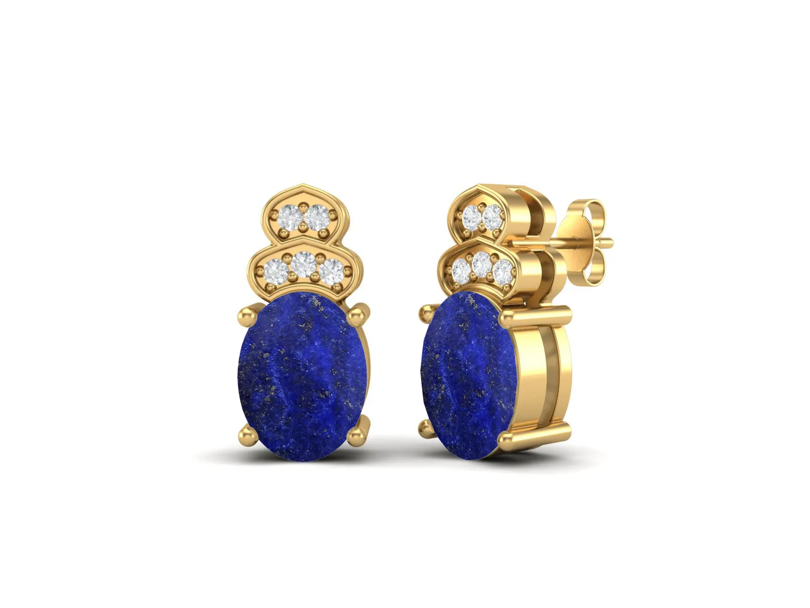 Art Deco Lapis Lazuli Studs Earrings 925 Sterling Silver Earrings