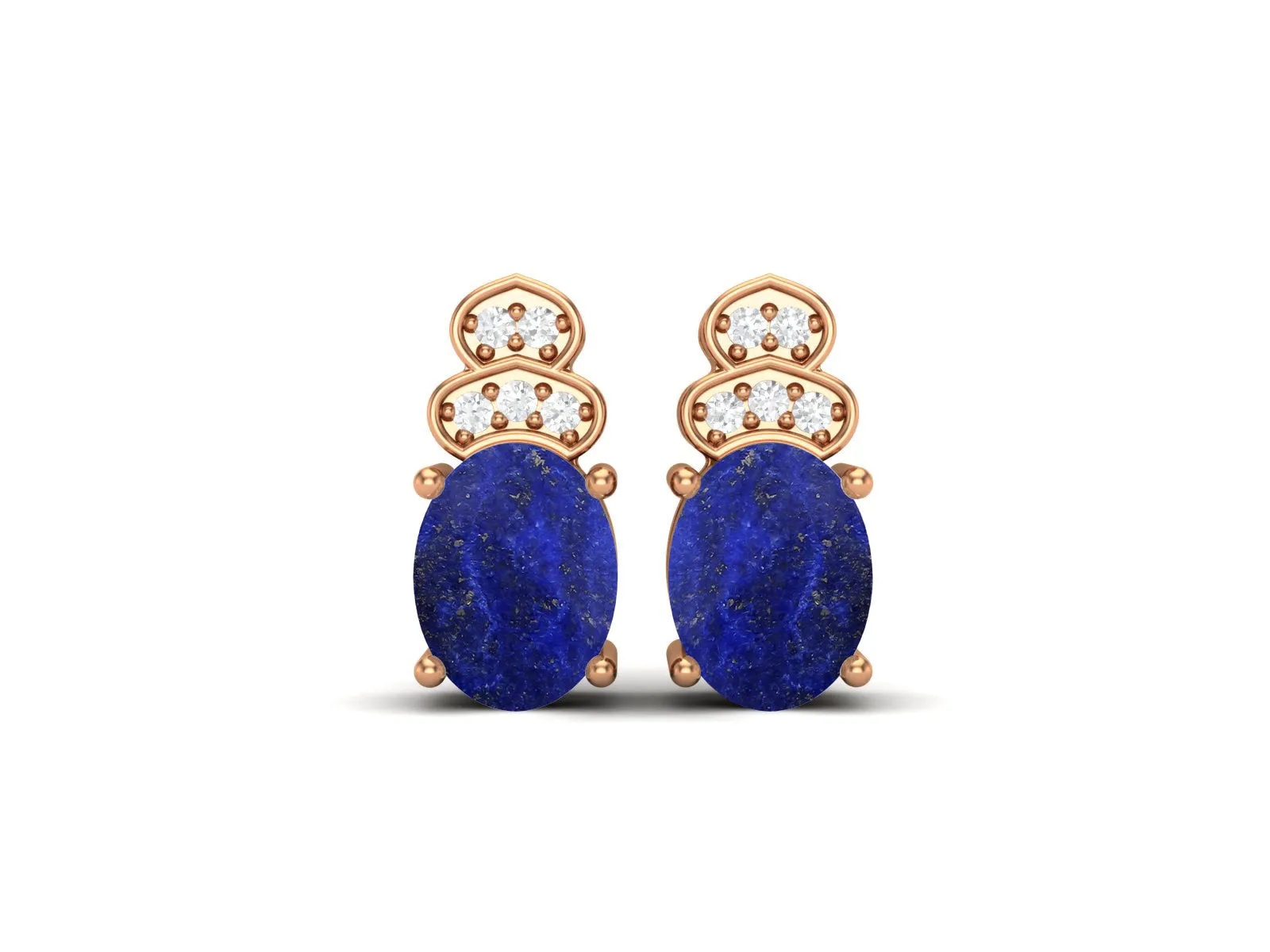 Art Deco Lapis Lazuli Studs Earrings 925 Sterling Silver Earrings