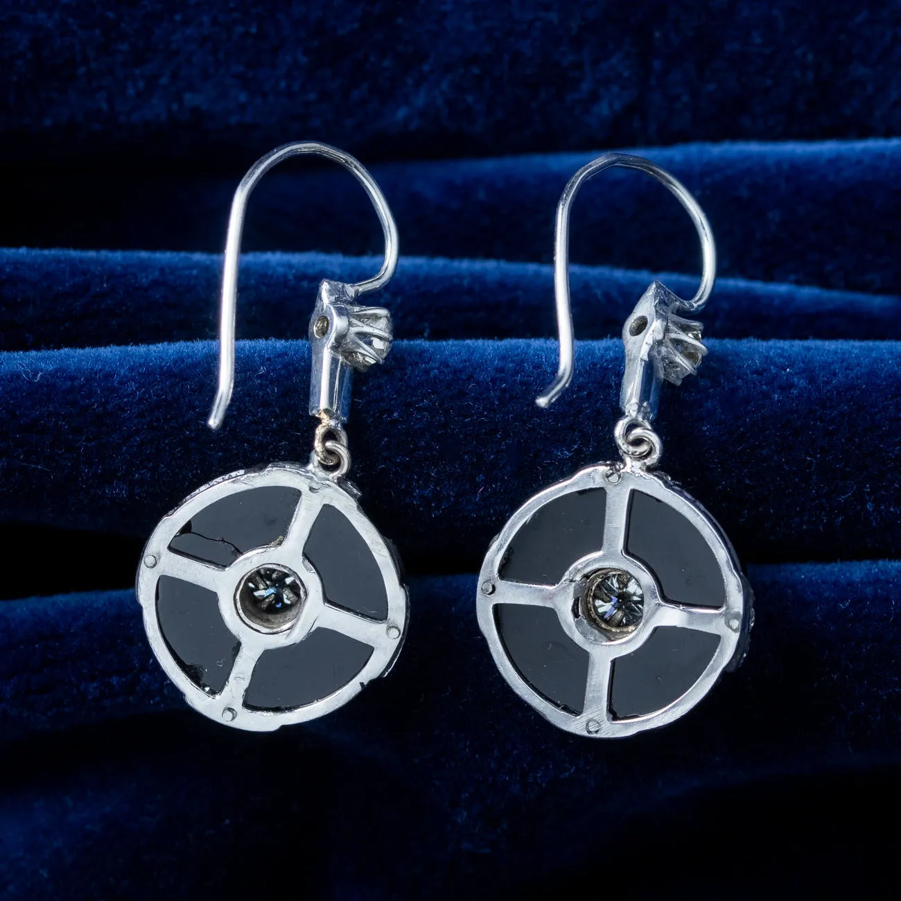 Art Deco Onyx Diamond Drop Earrings Platinum