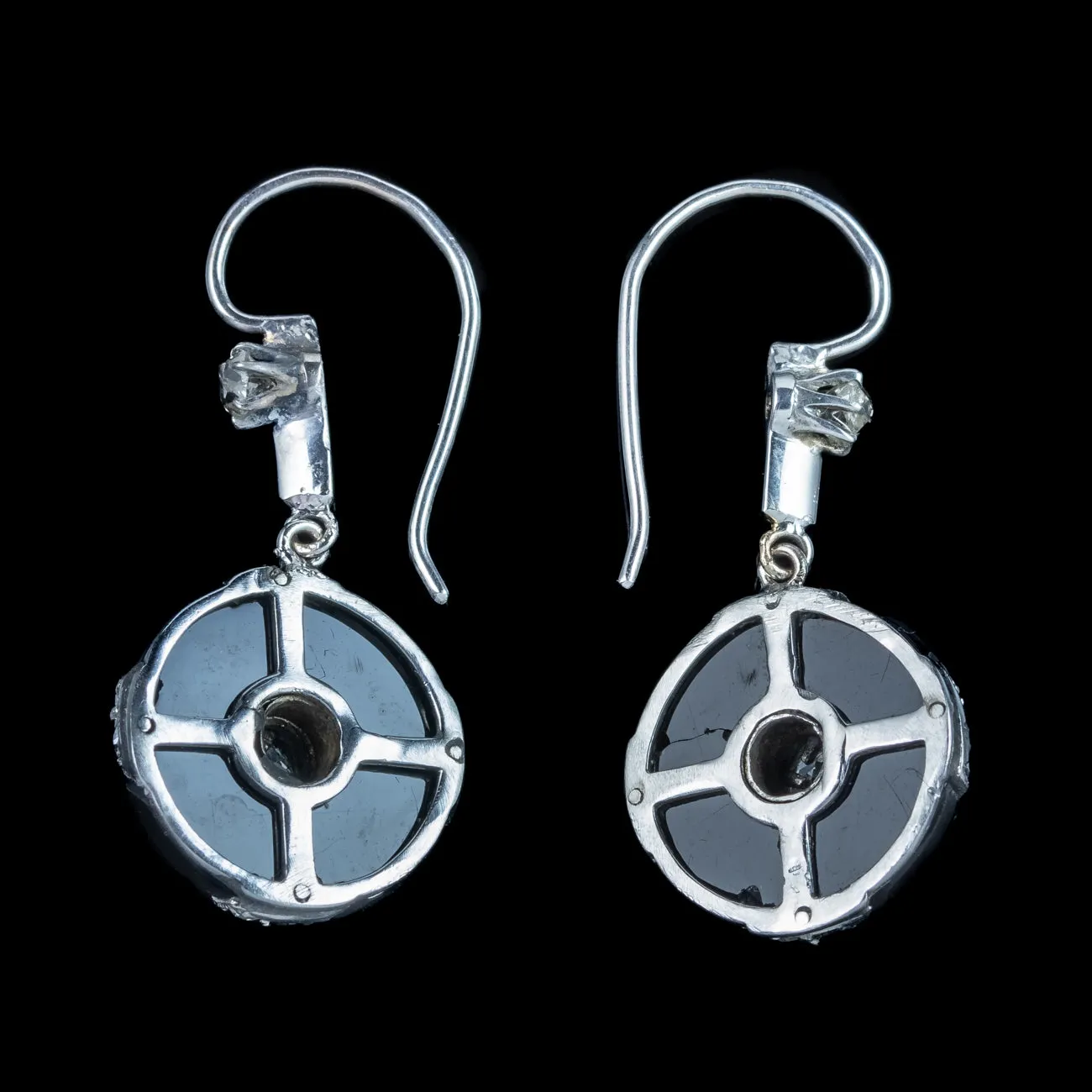Art Deco Onyx Diamond Drop Earrings Platinum