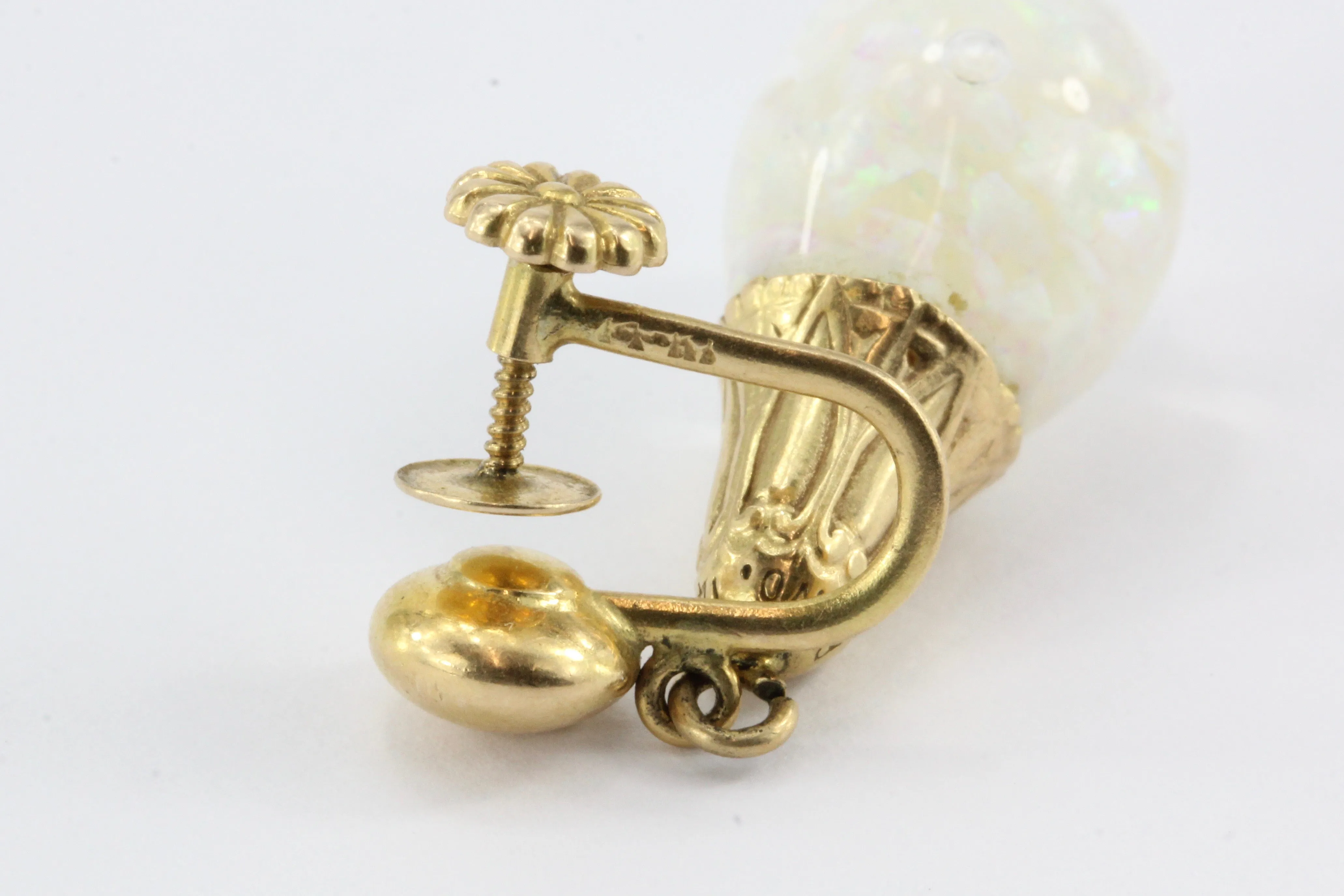 Art Deco Original Horace Welch 14K Gold Floating Opal Drop Earrings c1930