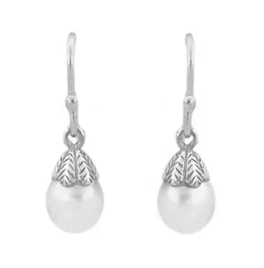 Art Deco Pearl Drop Earrings in 14 Karat White Gold