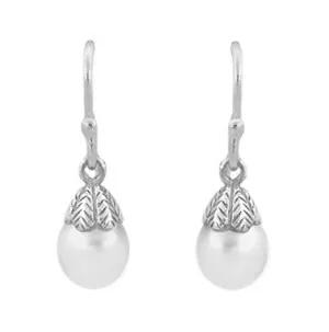 Art Deco Pearl Drop Earrings in 14 Karat White Gold