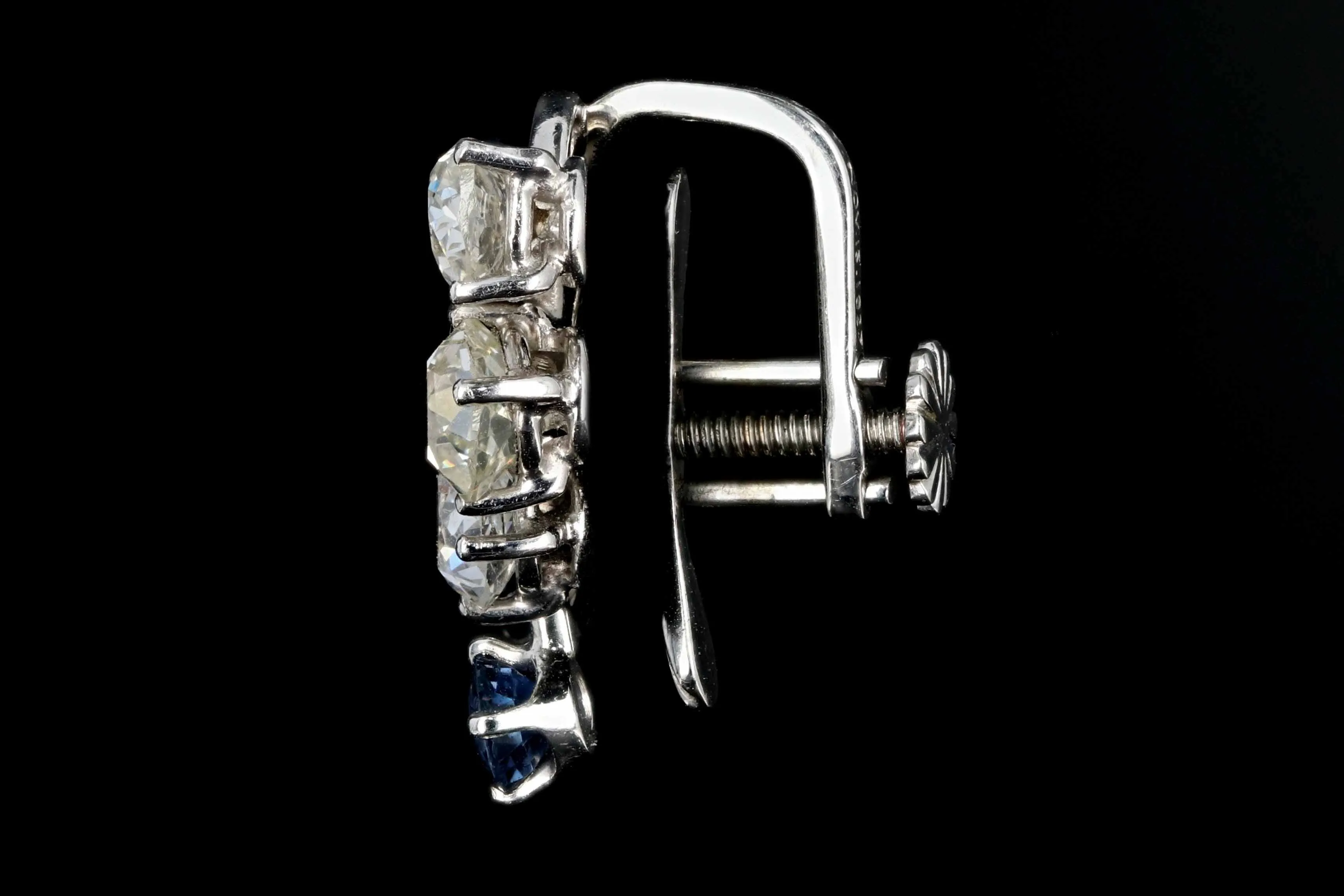 Art Deco Platinum 3.3CTW Old Mine Cut Diamond and 1.7CTW Natural Yogo Gulch Sapphire Earrings