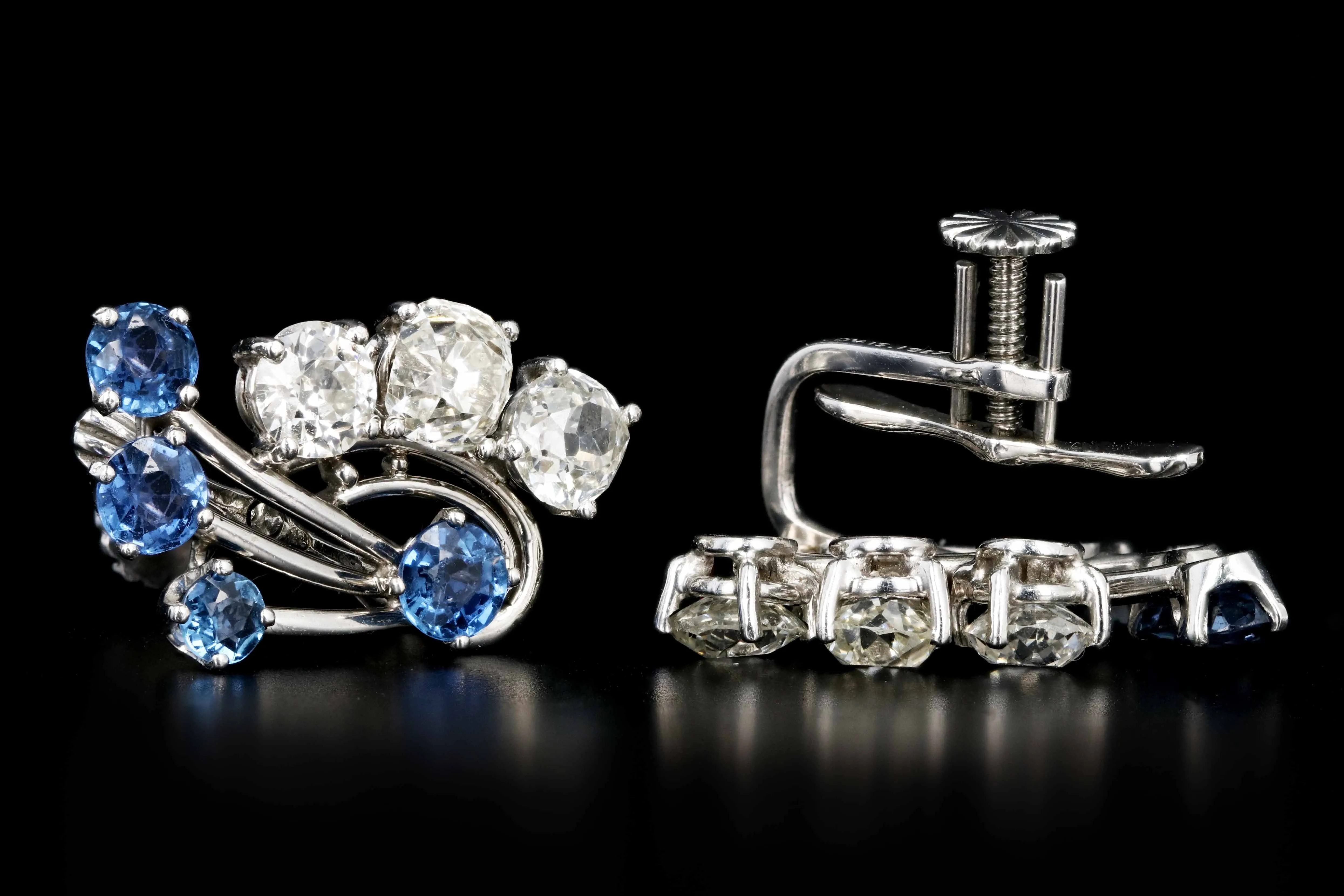 Art Deco Platinum 3.3CTW Old Mine Cut Diamond and 1.7CTW Natural Yogo Gulch Sapphire Earrings