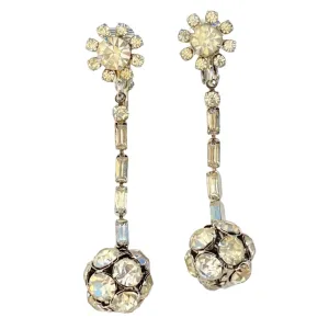 Art Deco Rhinestone Ball Dangling Statement Earrings