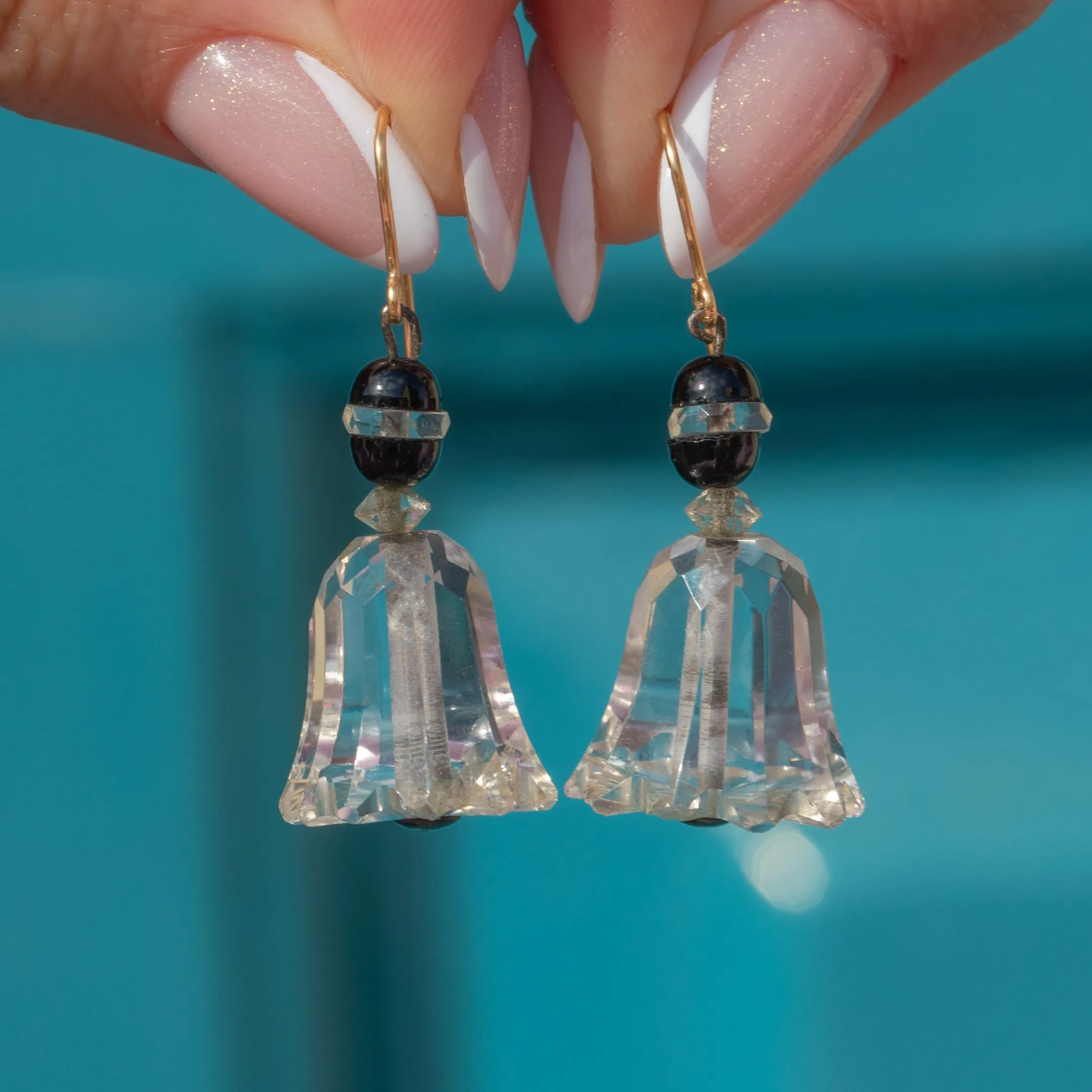 Art Deco Rock Crystal Bell Drop Earrings
