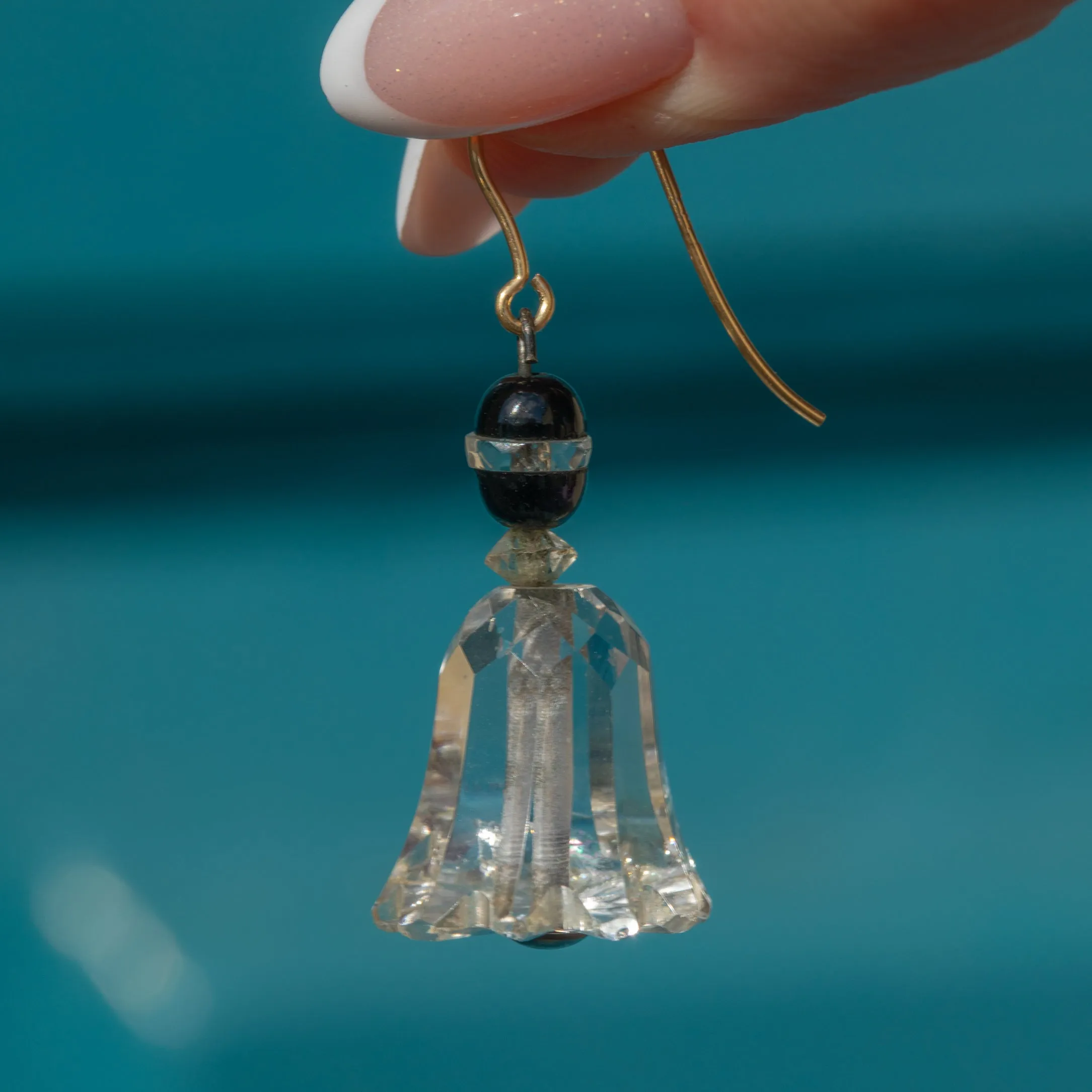Art Deco Rock Crystal Bell Drop Earrings