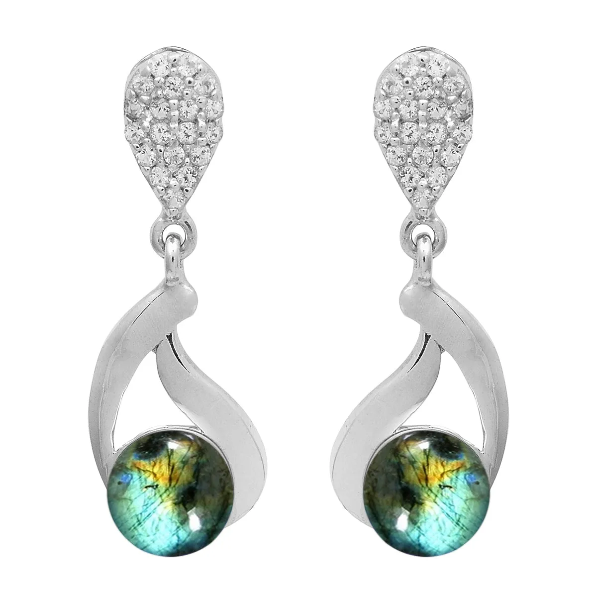 Art Deco Round Multi Choice Gemstone 925 Sterling Silver Earring