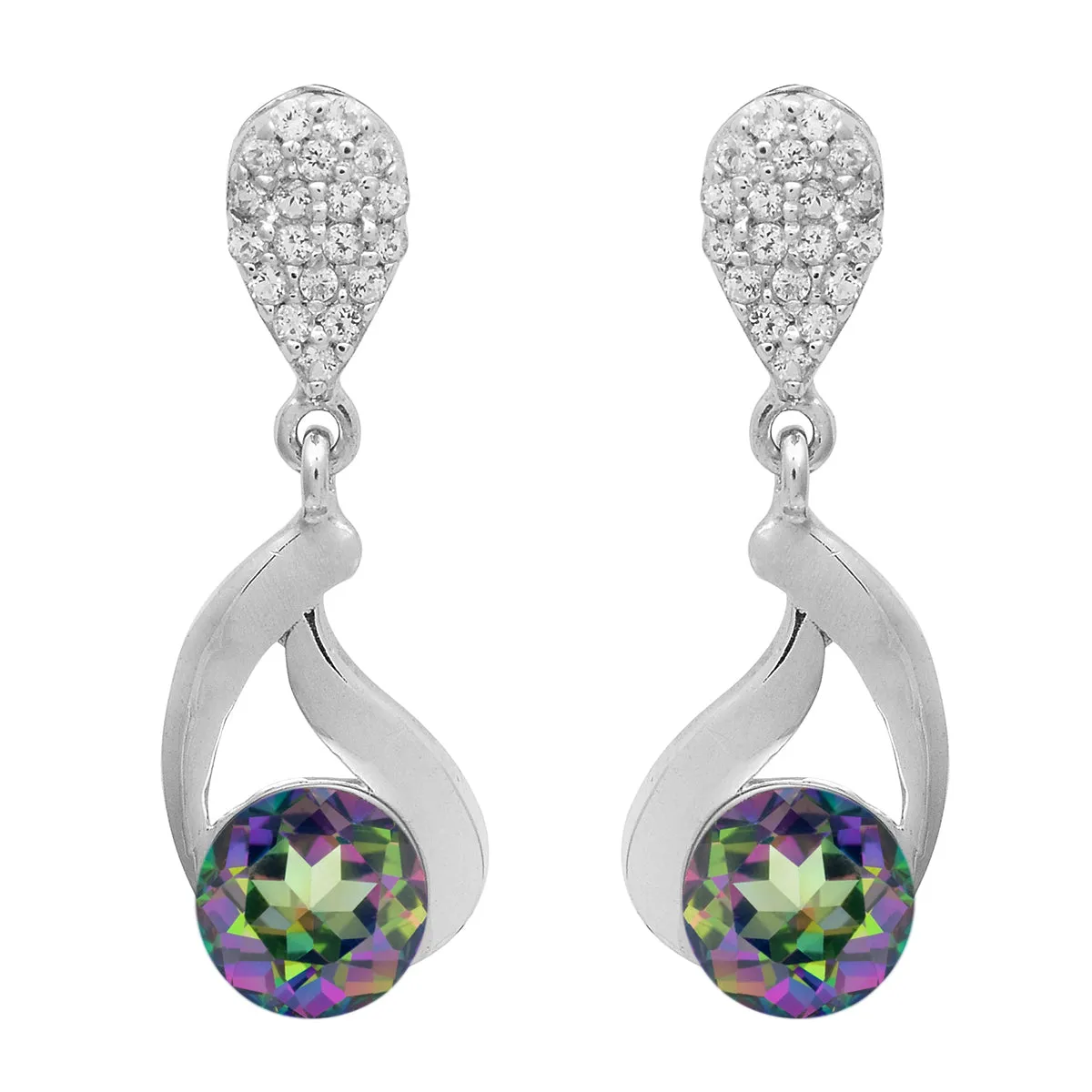 Art Deco Round Multi Choice Gemstone 925 Sterling Silver Earring