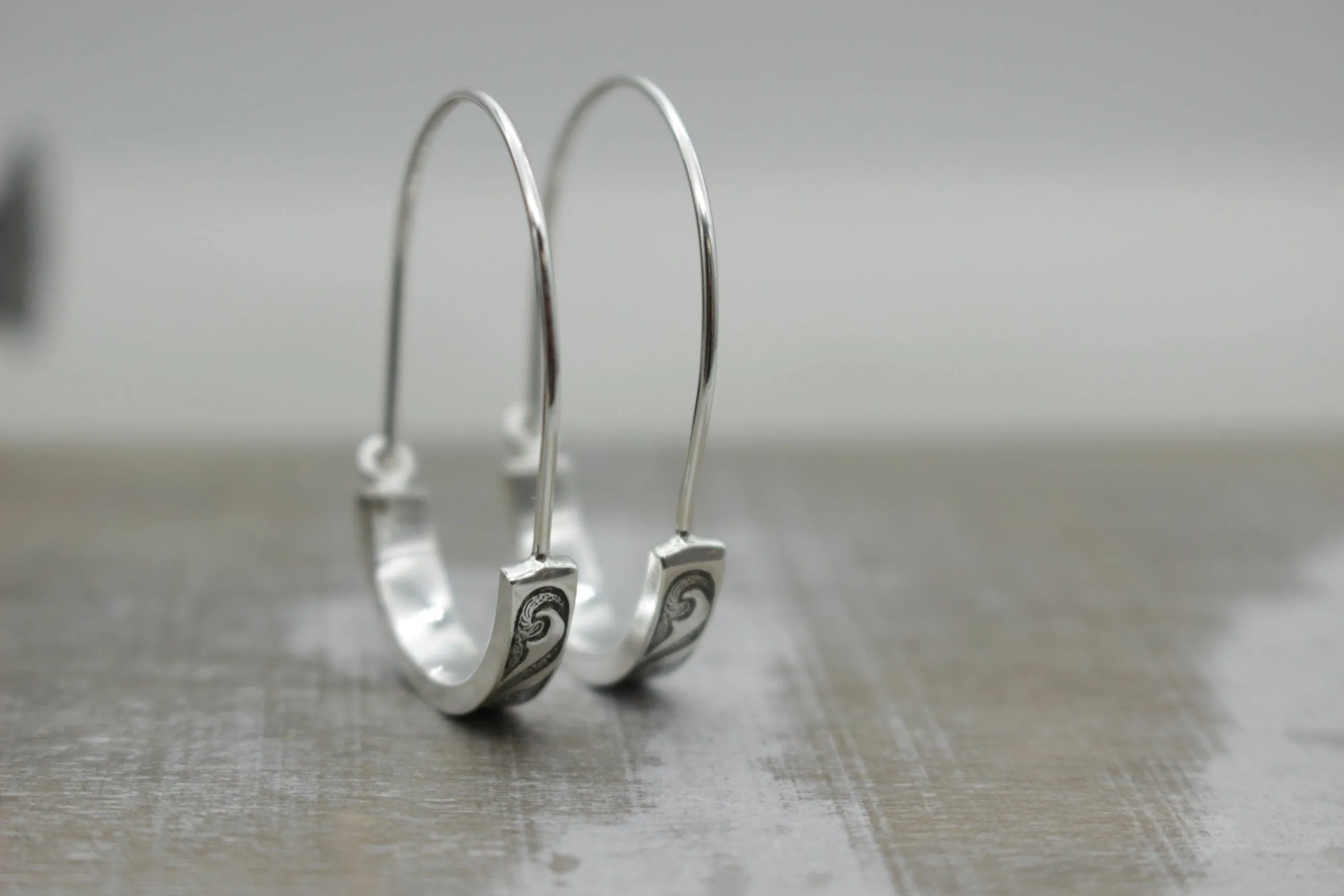 Art Deco Silver Hoop Earrings