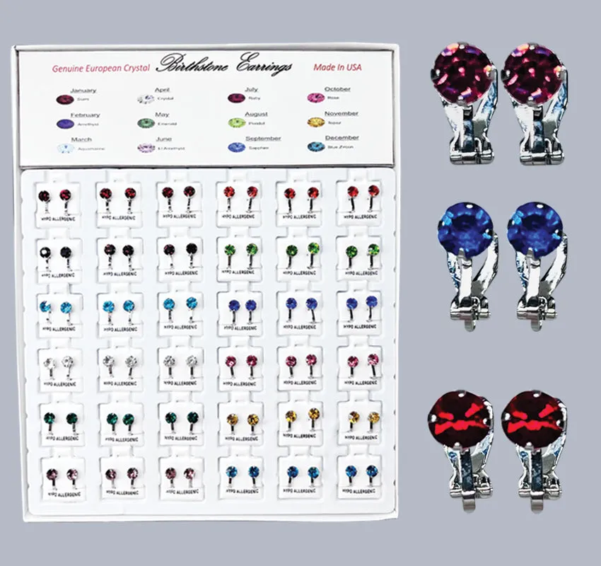 Austrian Crystal Birthstone Clip - On Earrings