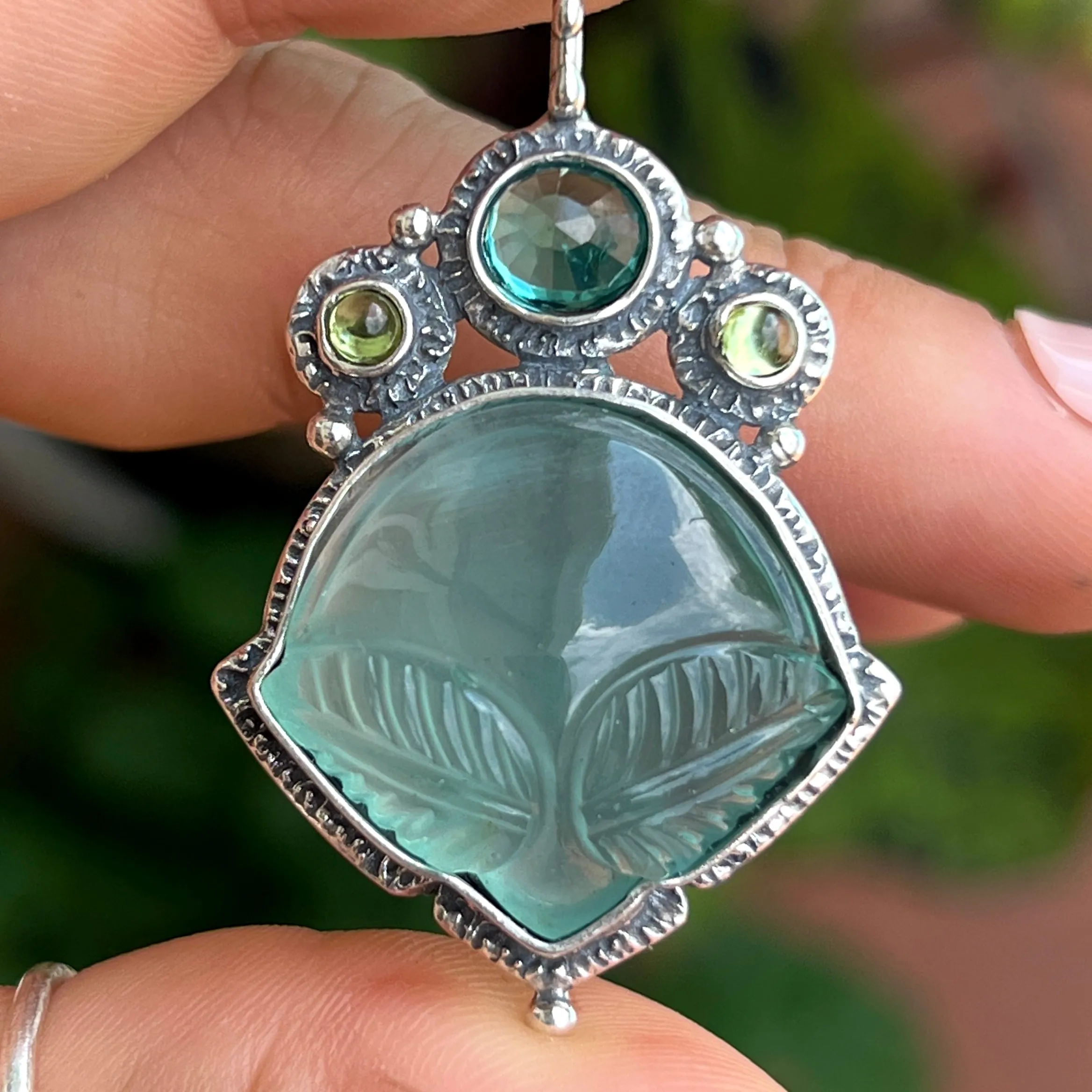 AVAILABLE PRE-ORDER- Carved Chalcedony & Peridot Pendant