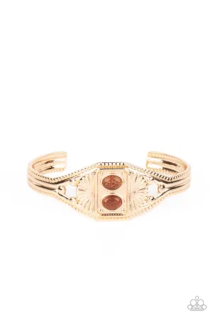Aztec Allure - Gold - Brown Bead Sunburst Paparazzi Cuff Bracelet