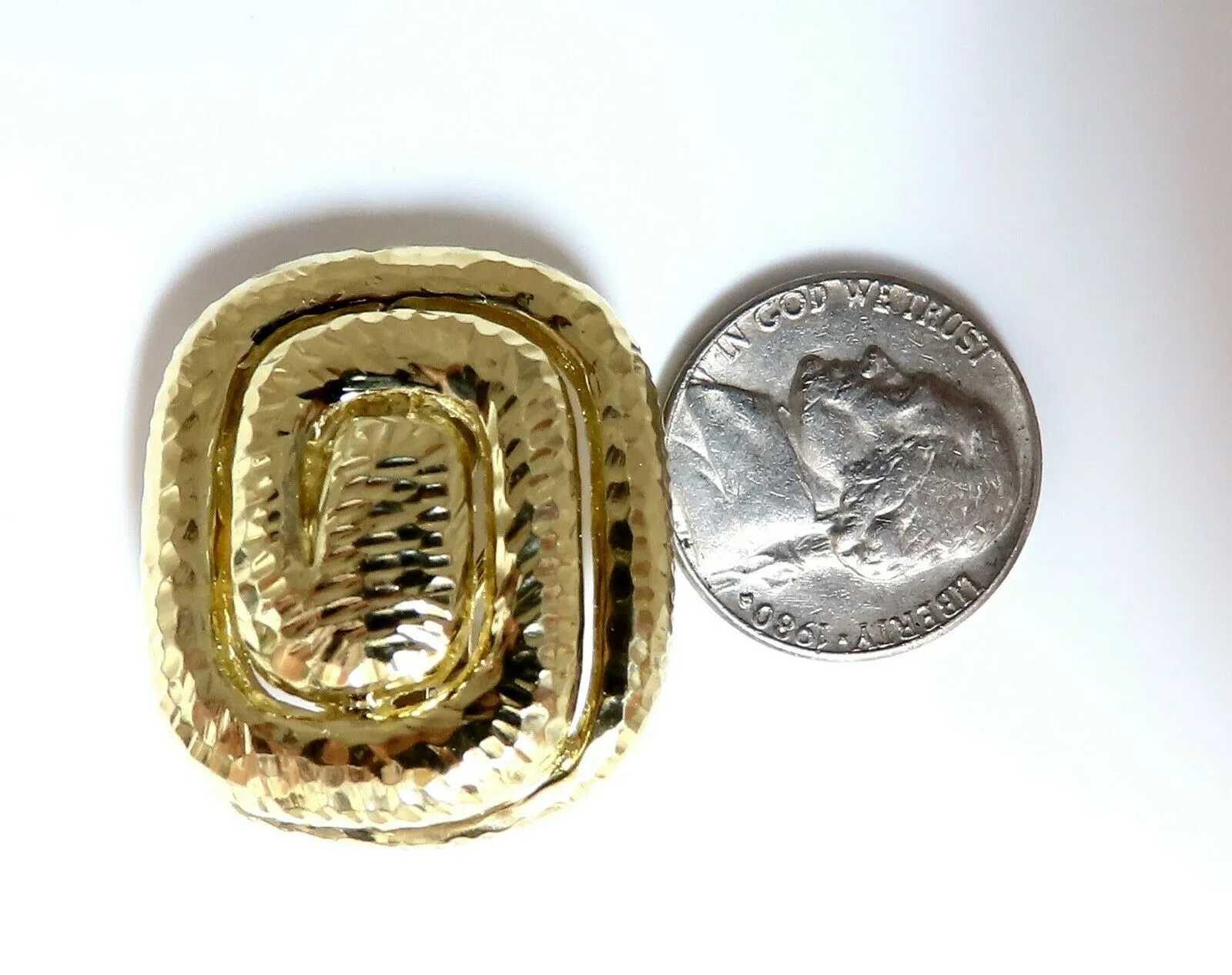 Aztec Inca South American Endless Maze Domed Hammered Rustic Earrings 18 Karat