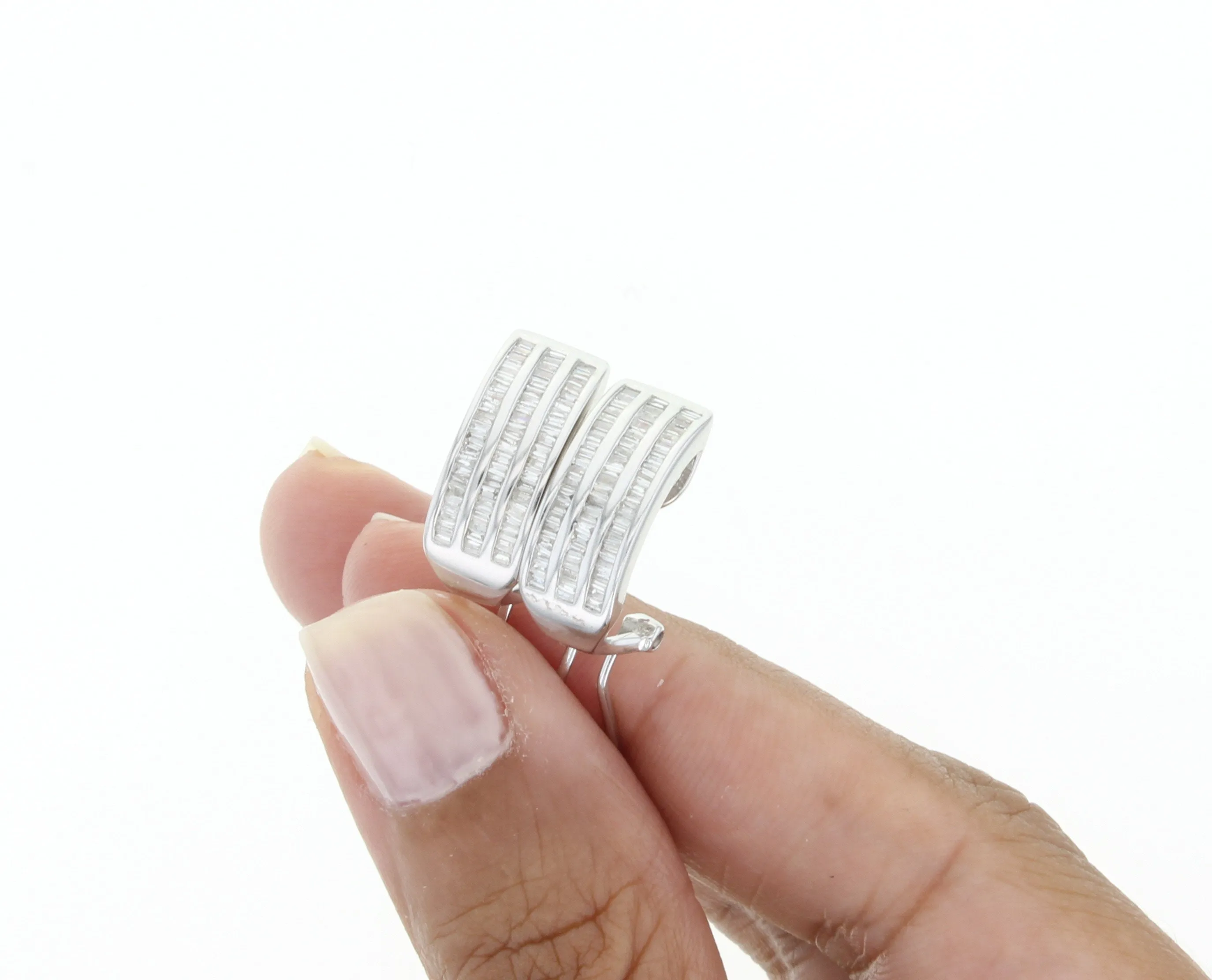 Baguette Diamond Omega Clip On Earrings