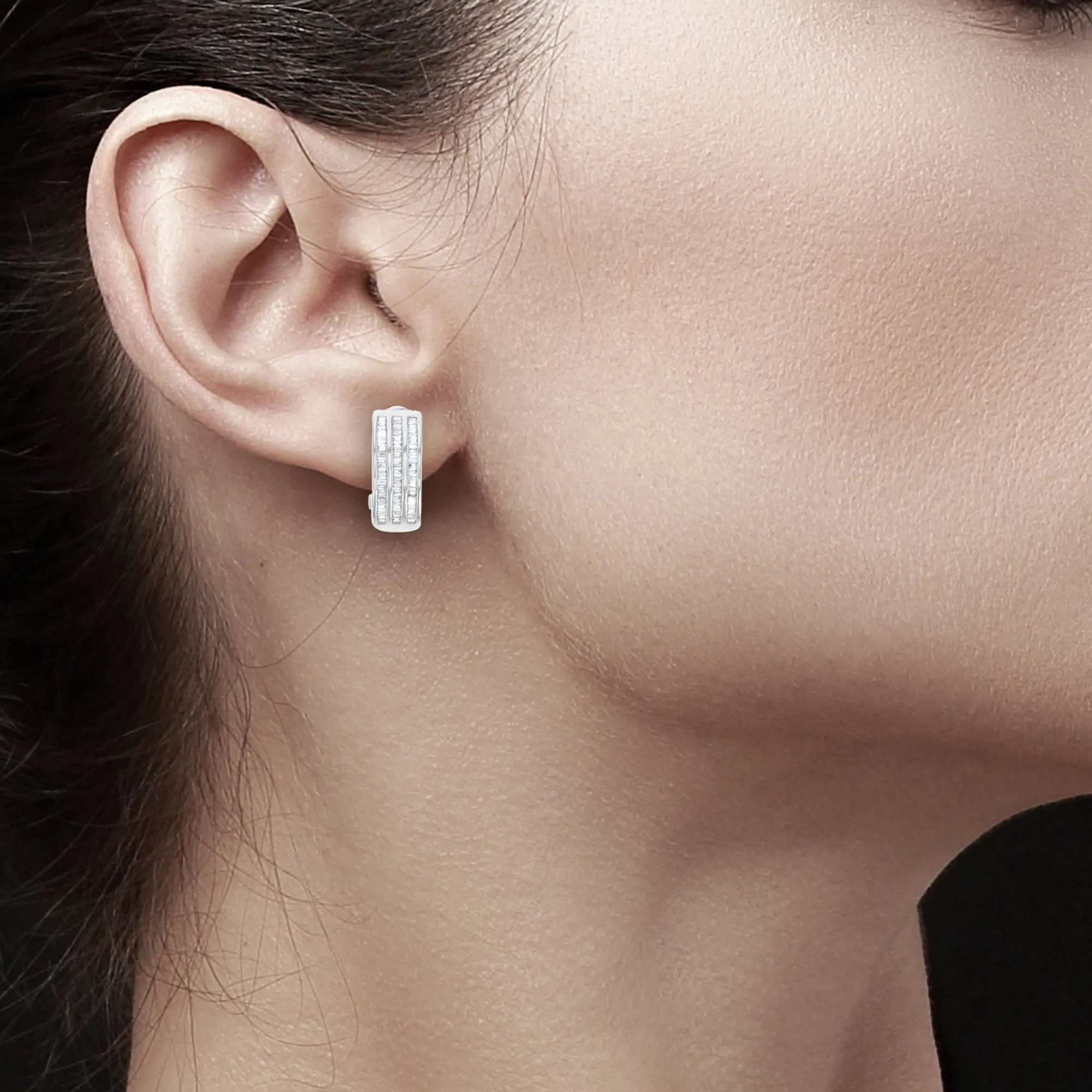 Baguette Diamond Omega Clip On Earrings