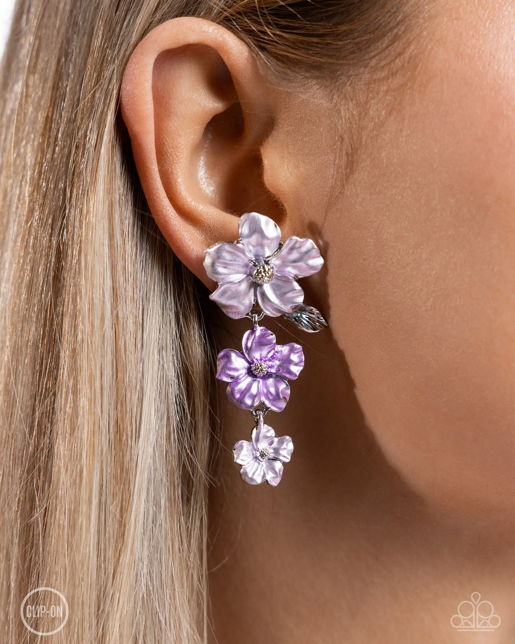 Balanced Bouquet - Purple - Flower Paparazzi Clip-On Earrings
