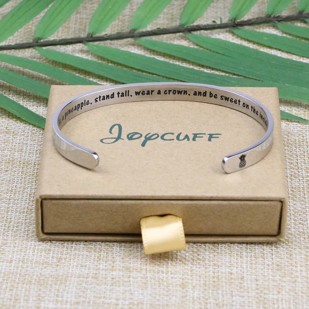 Be A Pineapple Stand Tall Wear A Crown and Be Sweet on the Inside Hidden Message Cuff Bracelet