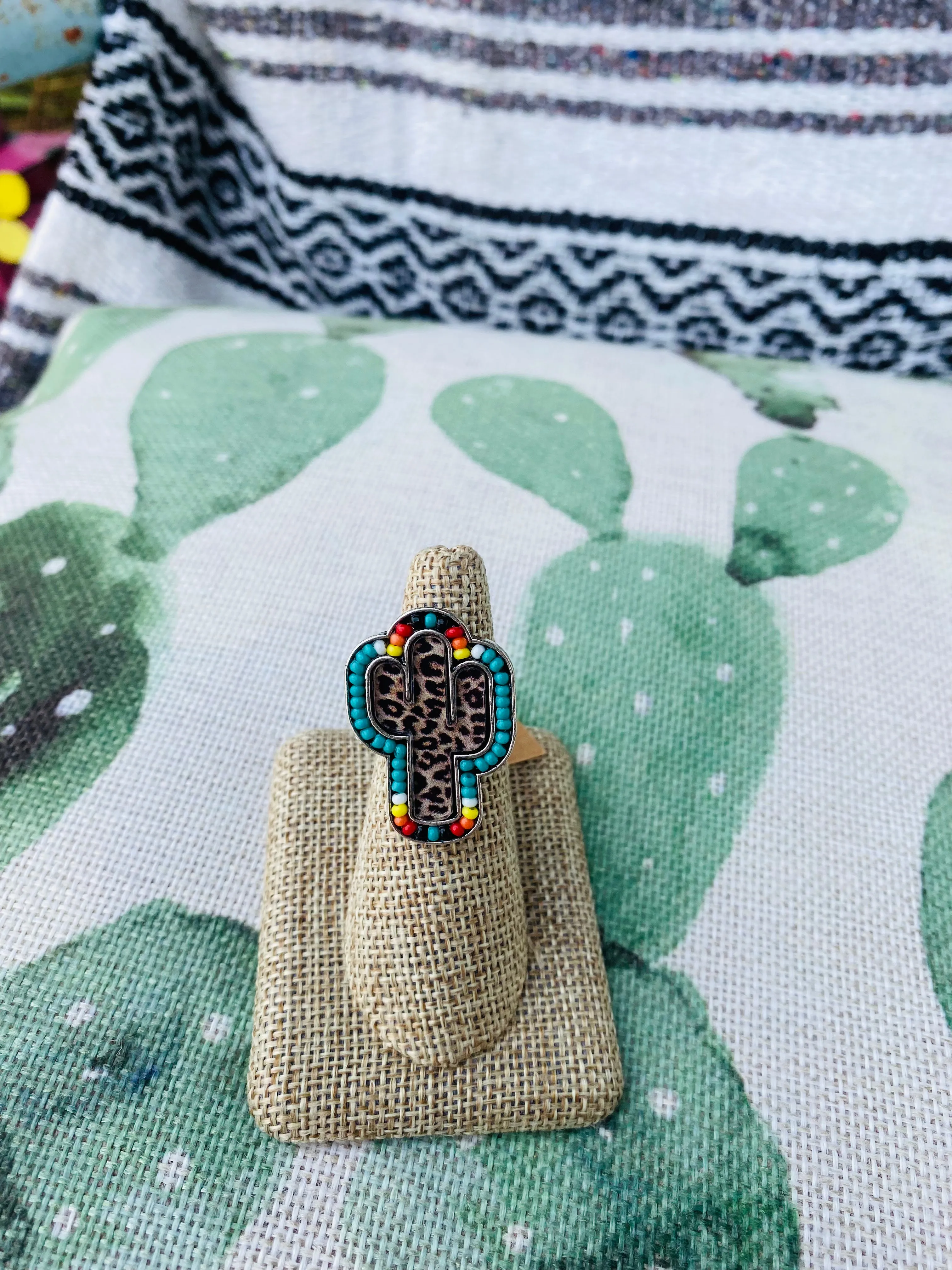 Beaded Leopard Cactus Ring