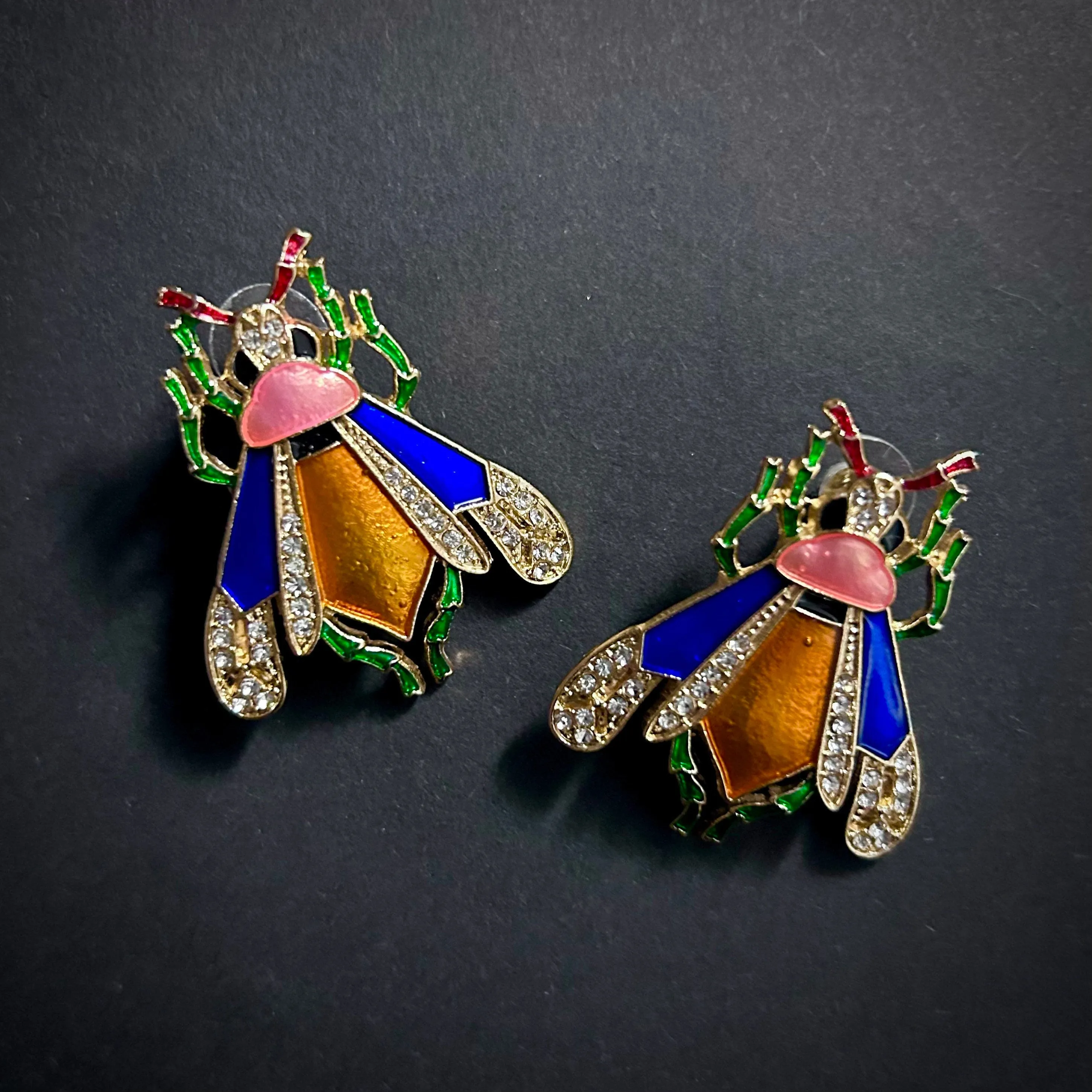 Bee Cloisonné Enamel & Rhinestone Earrings