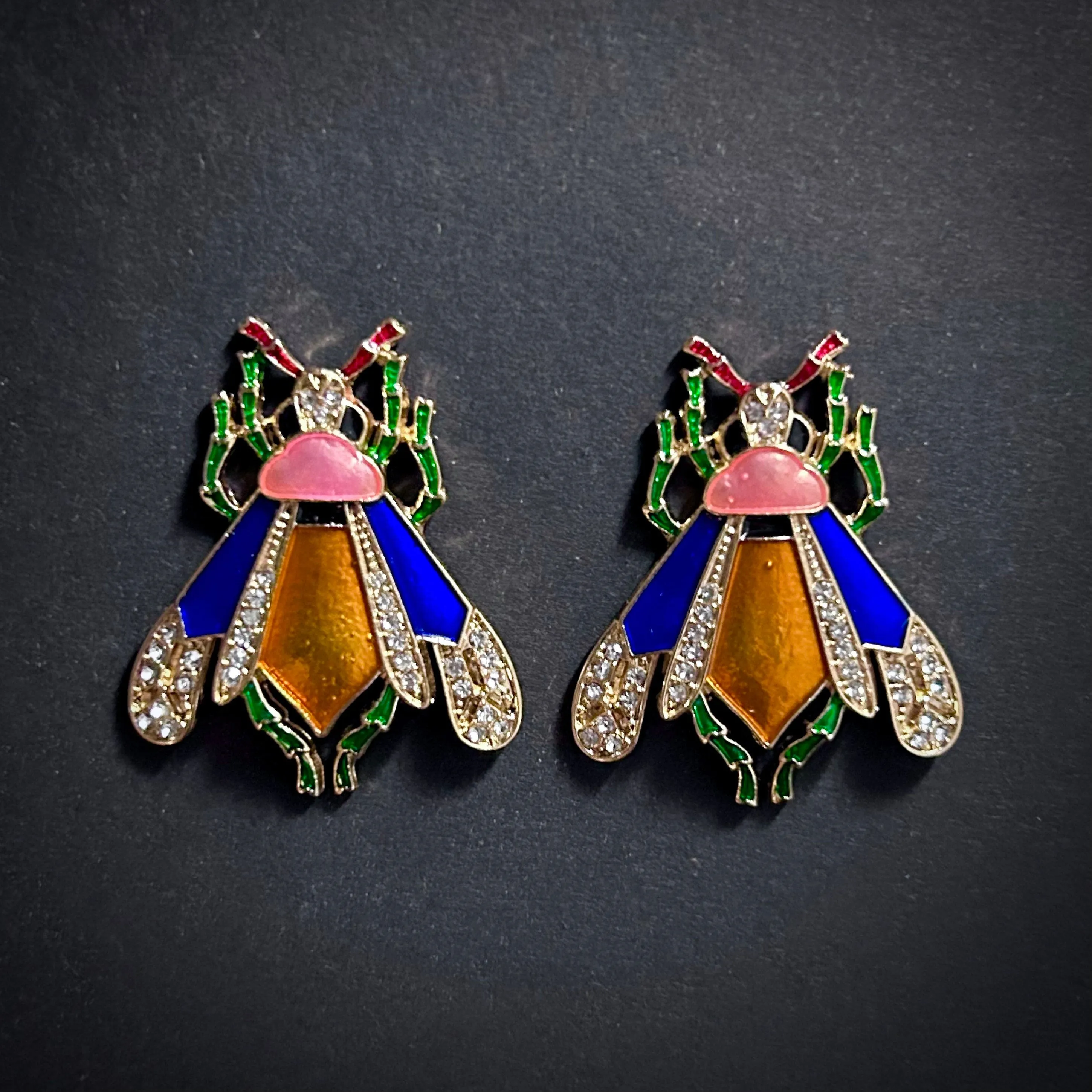 Bee Cloisonné Enamel & Rhinestone Earrings