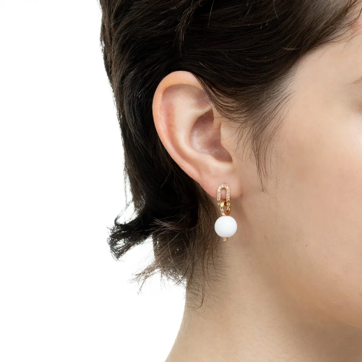 BELUGA Oblong Diamond White Agate Earring