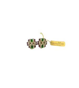 Bijoux Montparnasse Art Deco Style Green & Purple Basketweave Crystal Vintage Clip-On Earrings