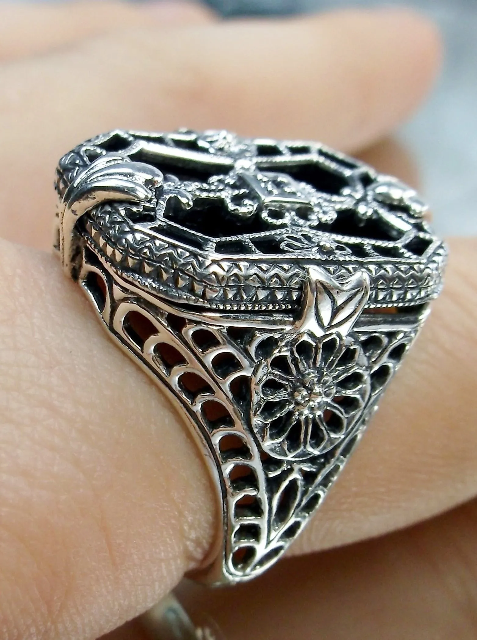 Black Camphor Glass Ring or Jewelry Set, Camphor Glass & Inset Gem, Art Deco Jewelry #S203