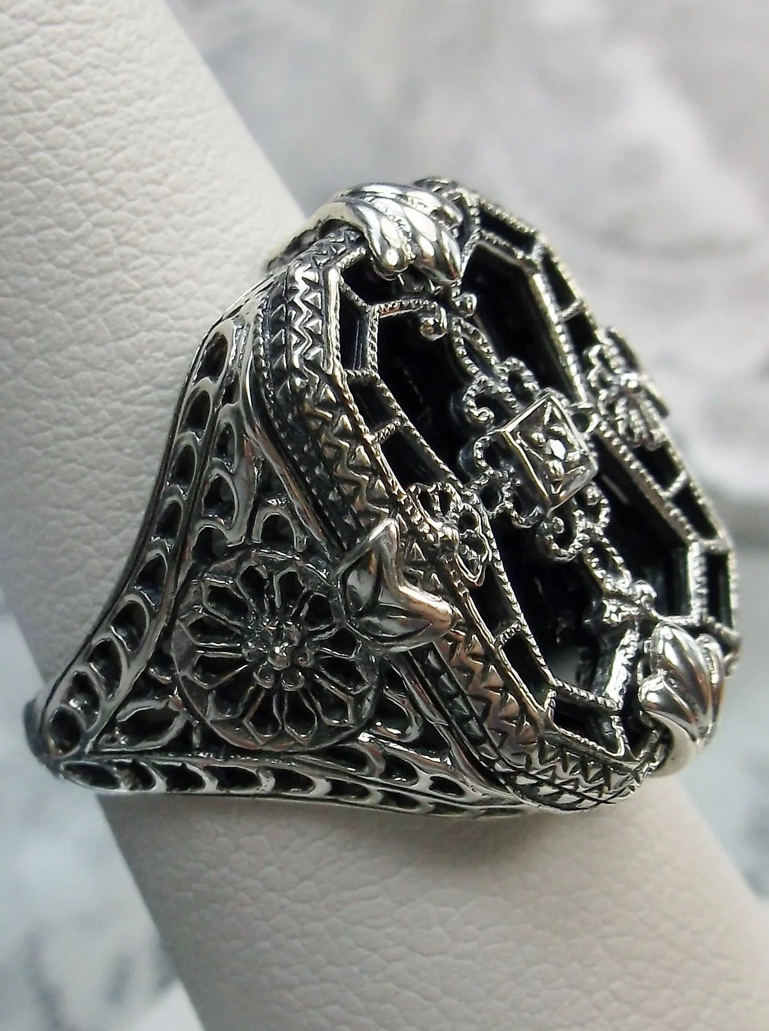 Black Camphor Glass Ring or Jewelry Set, Camphor Glass & Inset Gem, Art Deco Jewelry #S203