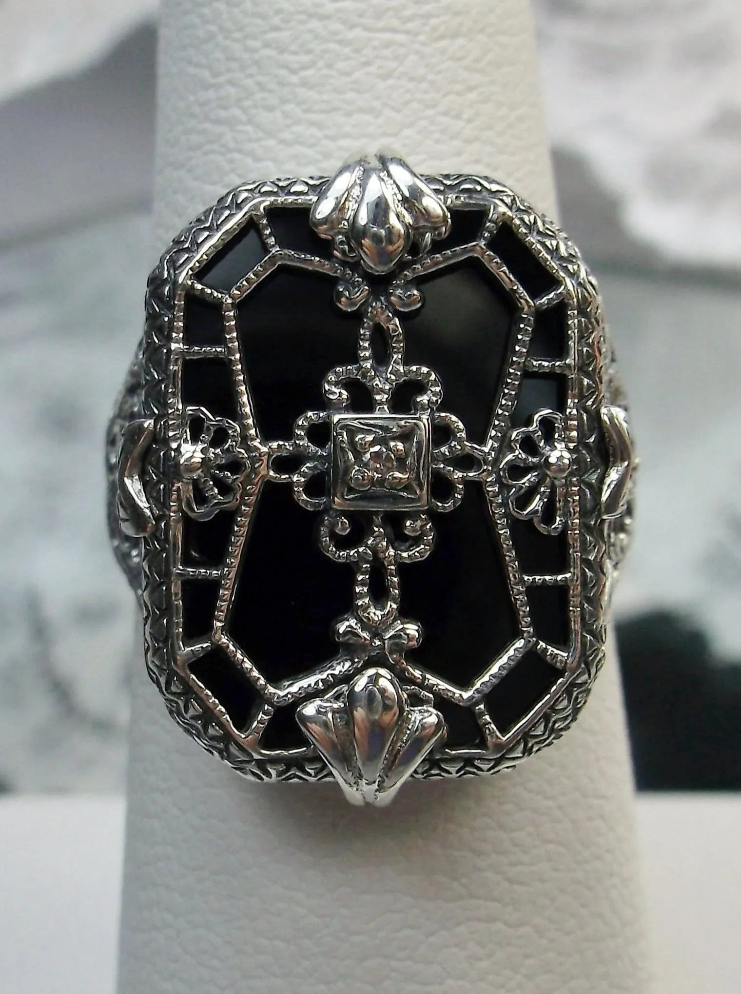 Black Camphor Glass Ring or Jewelry Set, Camphor Glass & Inset Gem, Art Deco Jewelry #S203