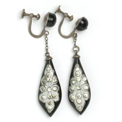 Black Dangling Earrings with Diamantés