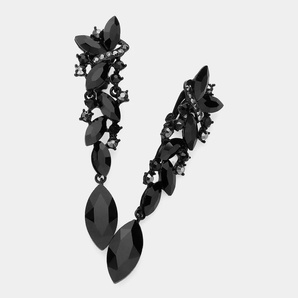 Black Marquise Crystal Drop Pageant Clip on Earrings  | 479296