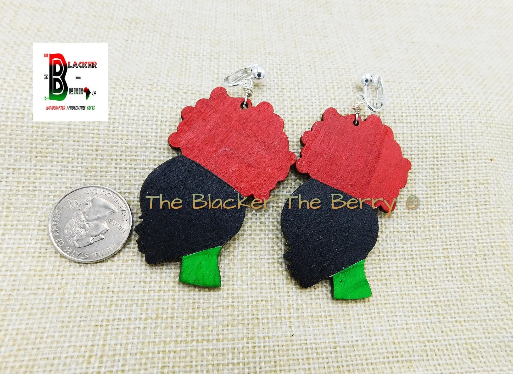Black Women Silhouette RBG Clip On Earrings Wooden Jewelry Pan African Women Non Pierced