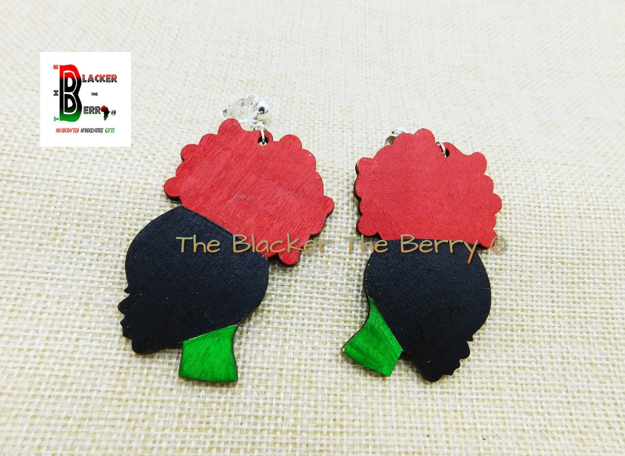 Black Women Silhouette RBG Clip On Earrings Wooden Jewelry Pan African Women Non Pierced