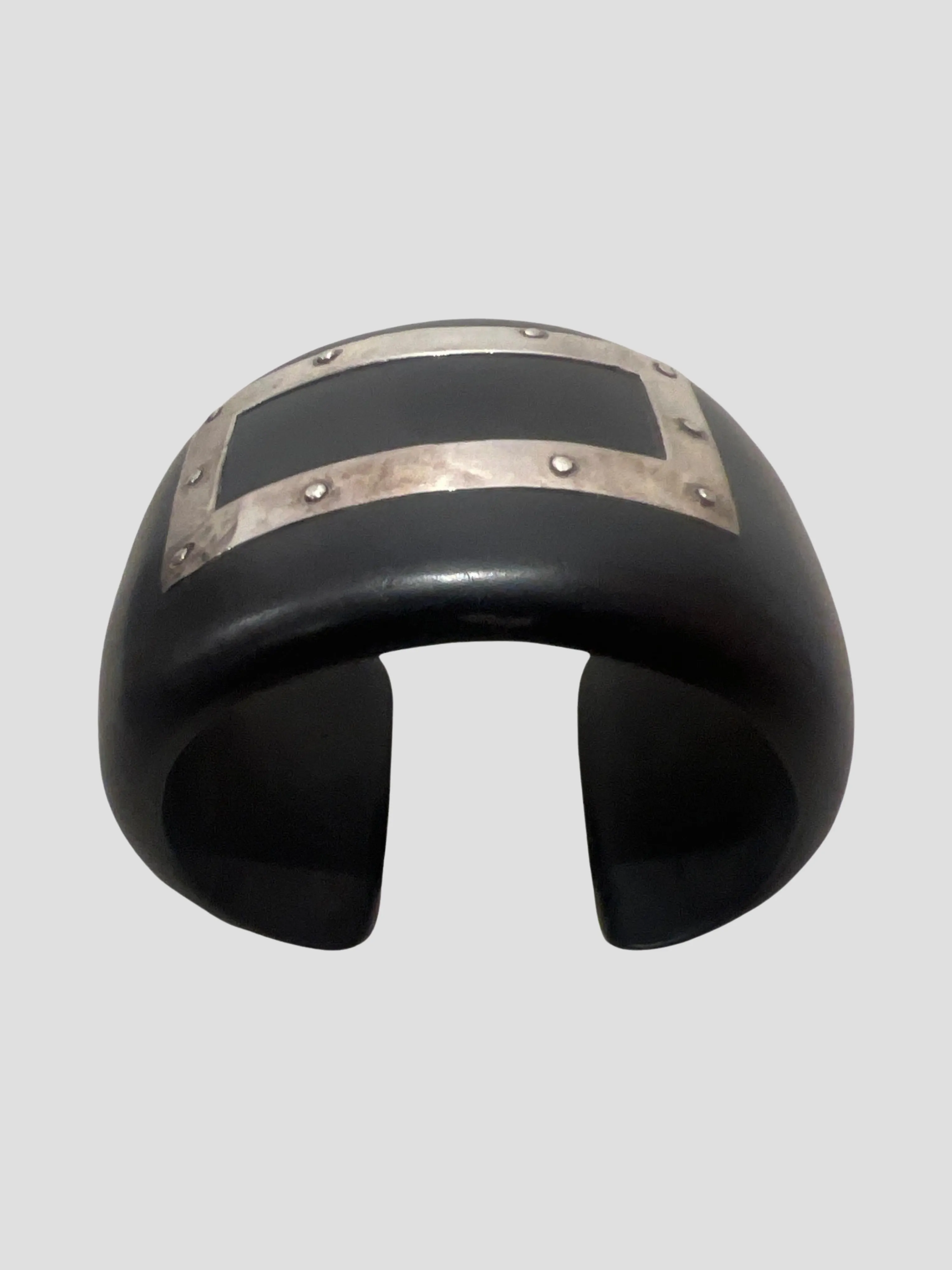 Black Wood Cuff with Silver Square Design